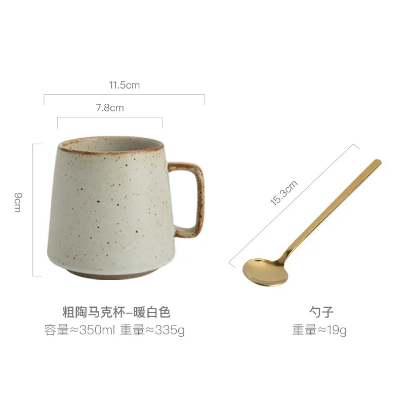 Tasse en Céramique Rétro avec Sous-Verre en Bois