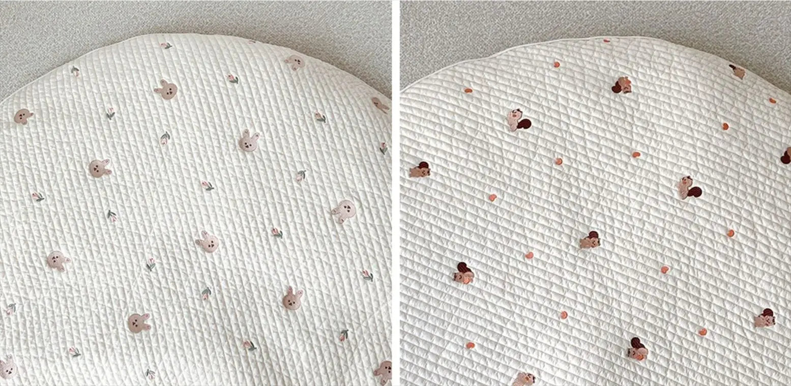 Tapis d'Éveil Rond Brodé Lapin et Fleurs