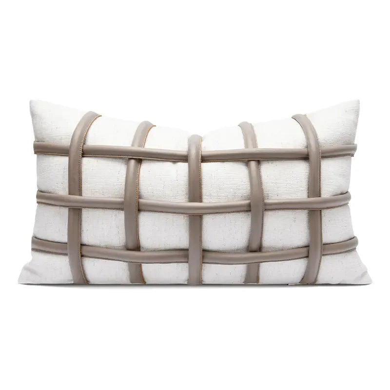 Housse de Coussin Simili Cuir Café Motif Écossais