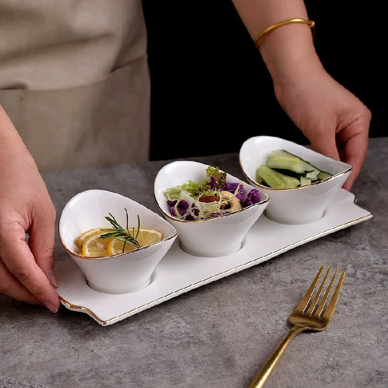 Ensemble Bols en Céramique Forme Lingot Blanc
