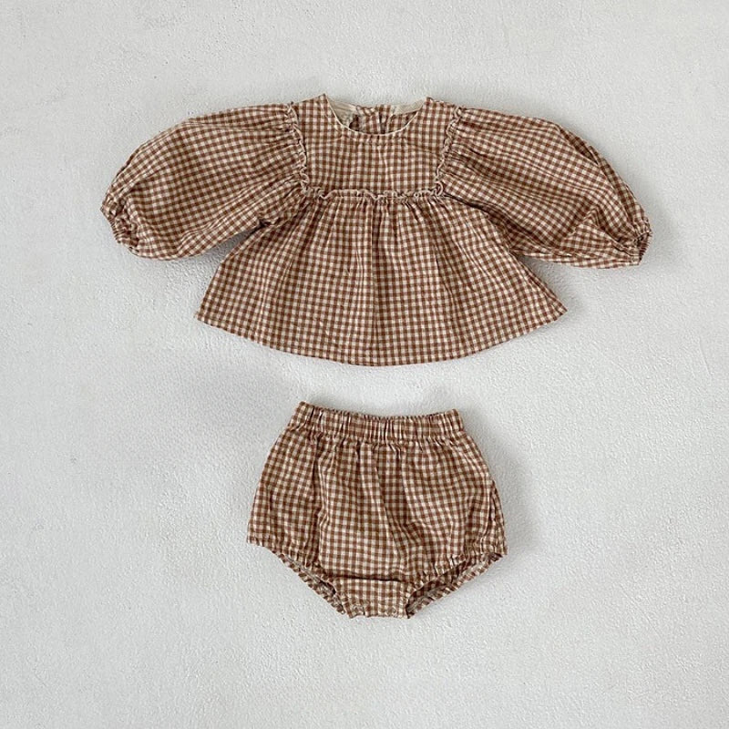 Ensemble Chemisier à Carreaux et Short Fille