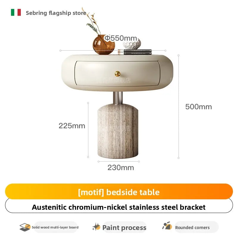 Table de Chevet Style Crème - Bois Massif avec Tiroir