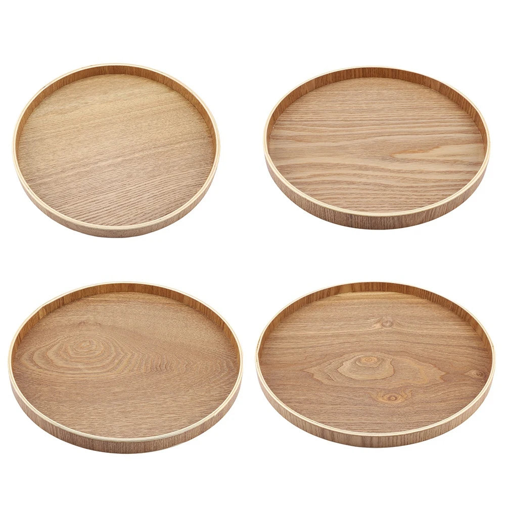 Plateau de Service en Bois Rond pour Thé et Collations