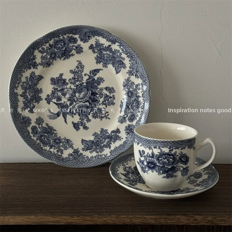 Service de Table Céramique Motif Floral Bleu Vintage