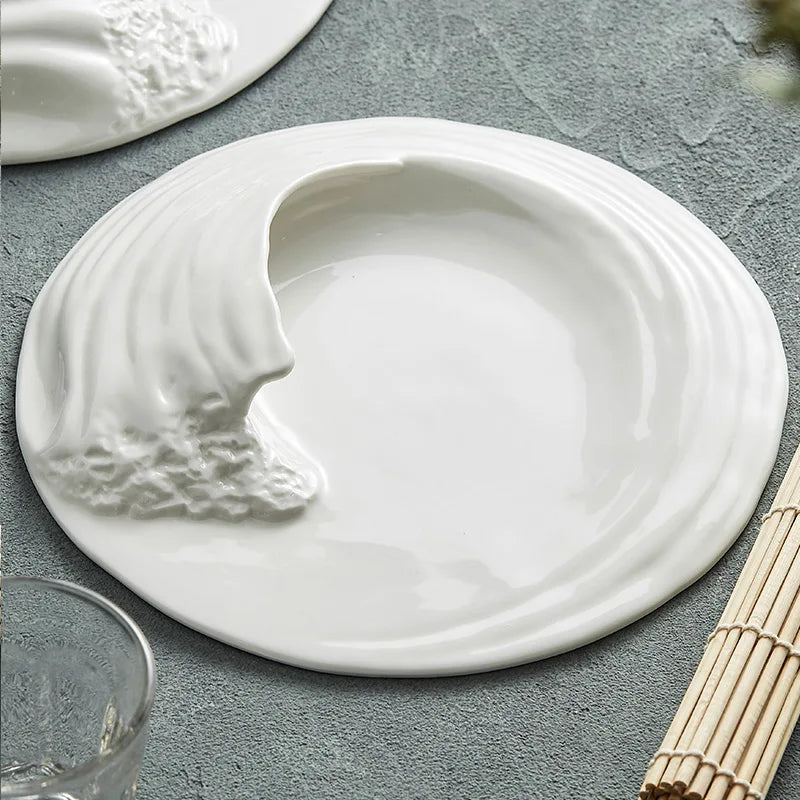 Assiette Plate Céramique Design Sculptural Vagues