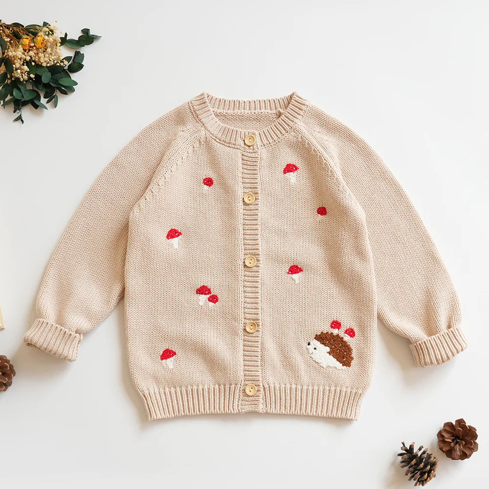 Cardigan Fille Brodé Motif Champignon