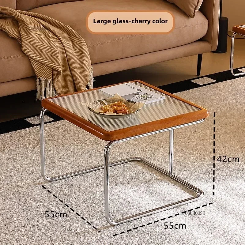 Table d'Appoint en Rotin Plateau Verre Style Rétro