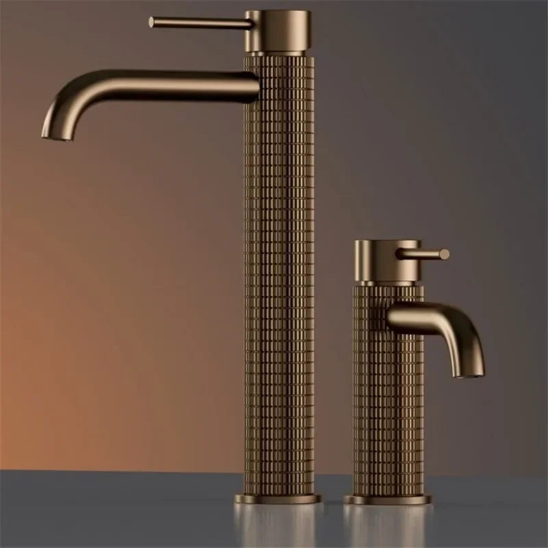 Robinet de Lavabo Or Rose Brossé Sculpté Artisanal