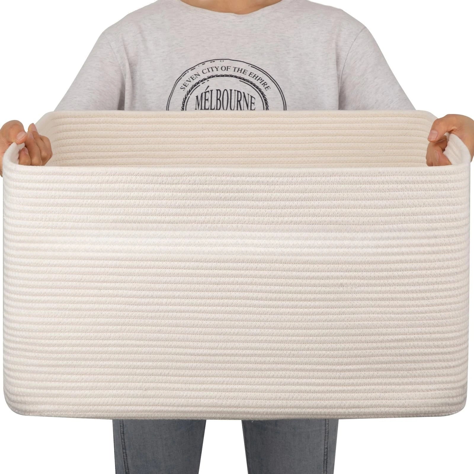 Panier à Couvertures Tressé avec Poignée Corde de Coton