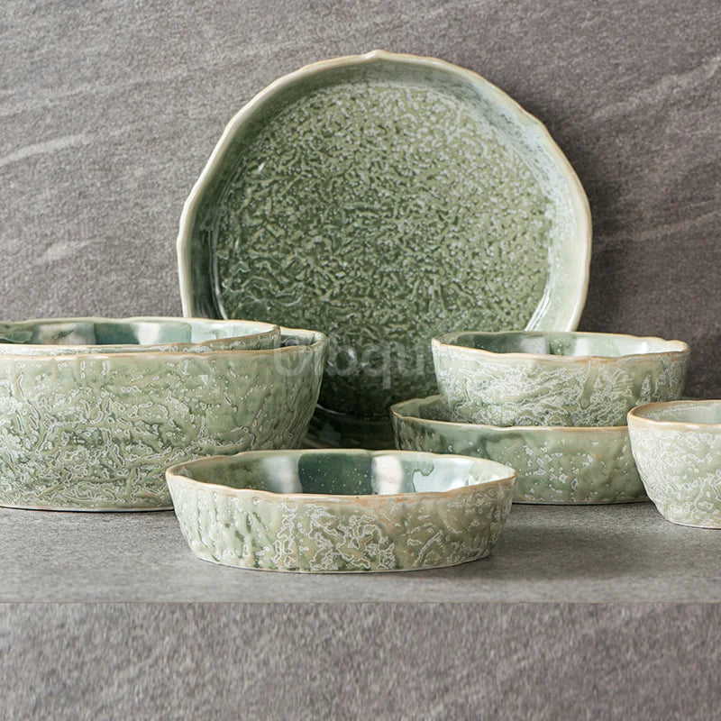 Bol en Céramique Vert Style Japonais pour Salade et Soupe