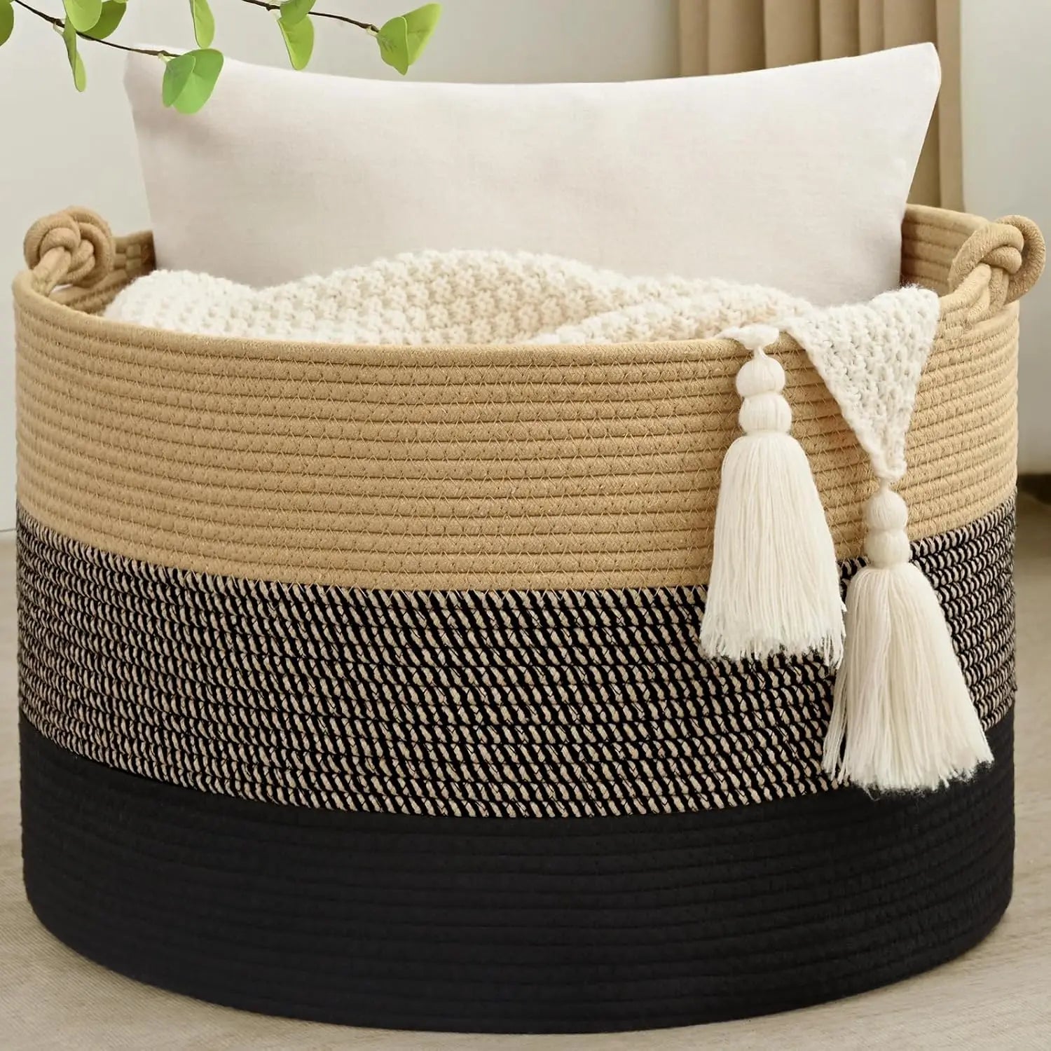 Grand Panier en Corde de Coton Tressée pour Rangement