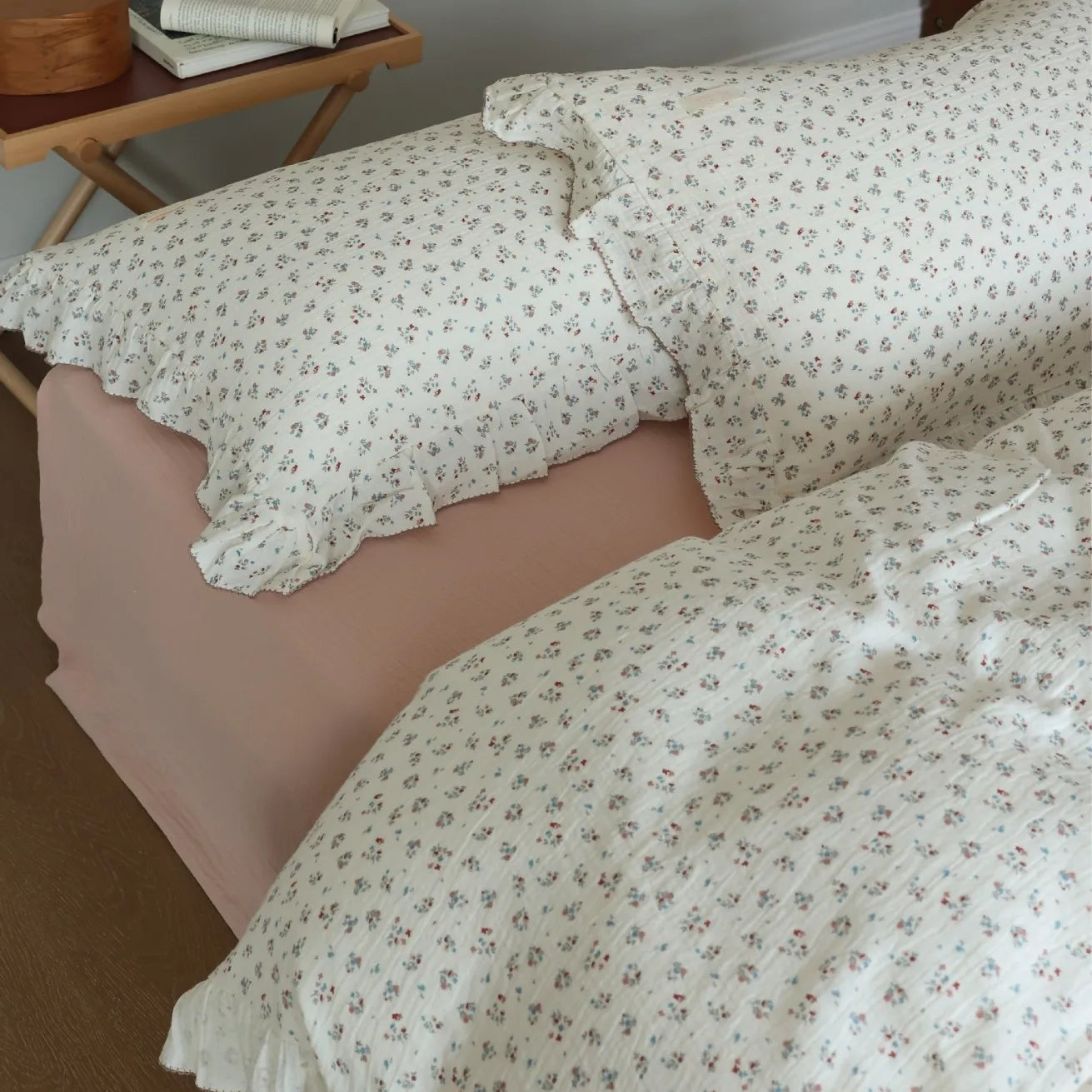 Taie d'Oreiller Volantée Style Princesse en Gaze de Coton