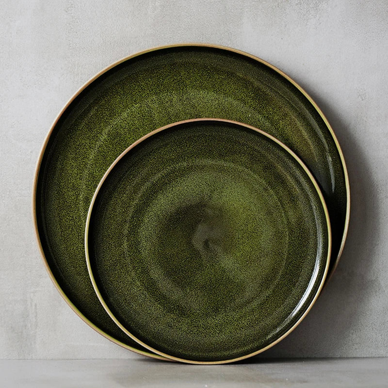 Assiette Creuse Céramique Verte Rétro Pâtes et Salade