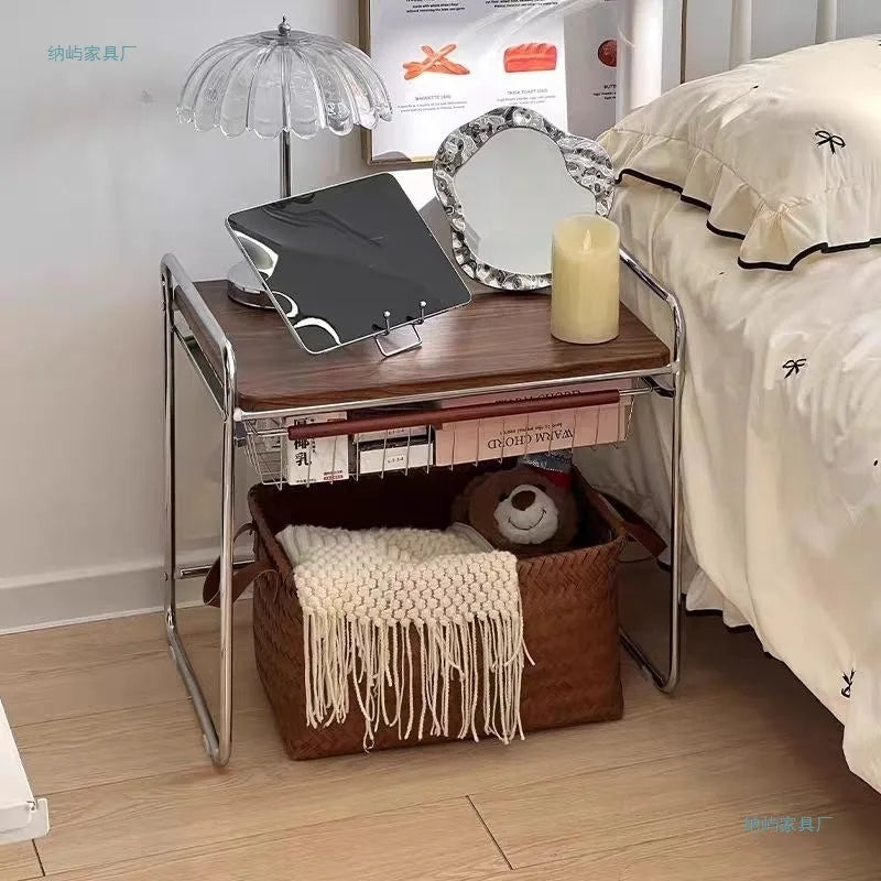 Cream Metal-Frame Side Table – Storage Coffee & Bedside Table