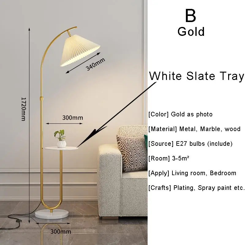 Lampadaire sur Pied Nordique - Abat-Jour Tissu Noir et Or