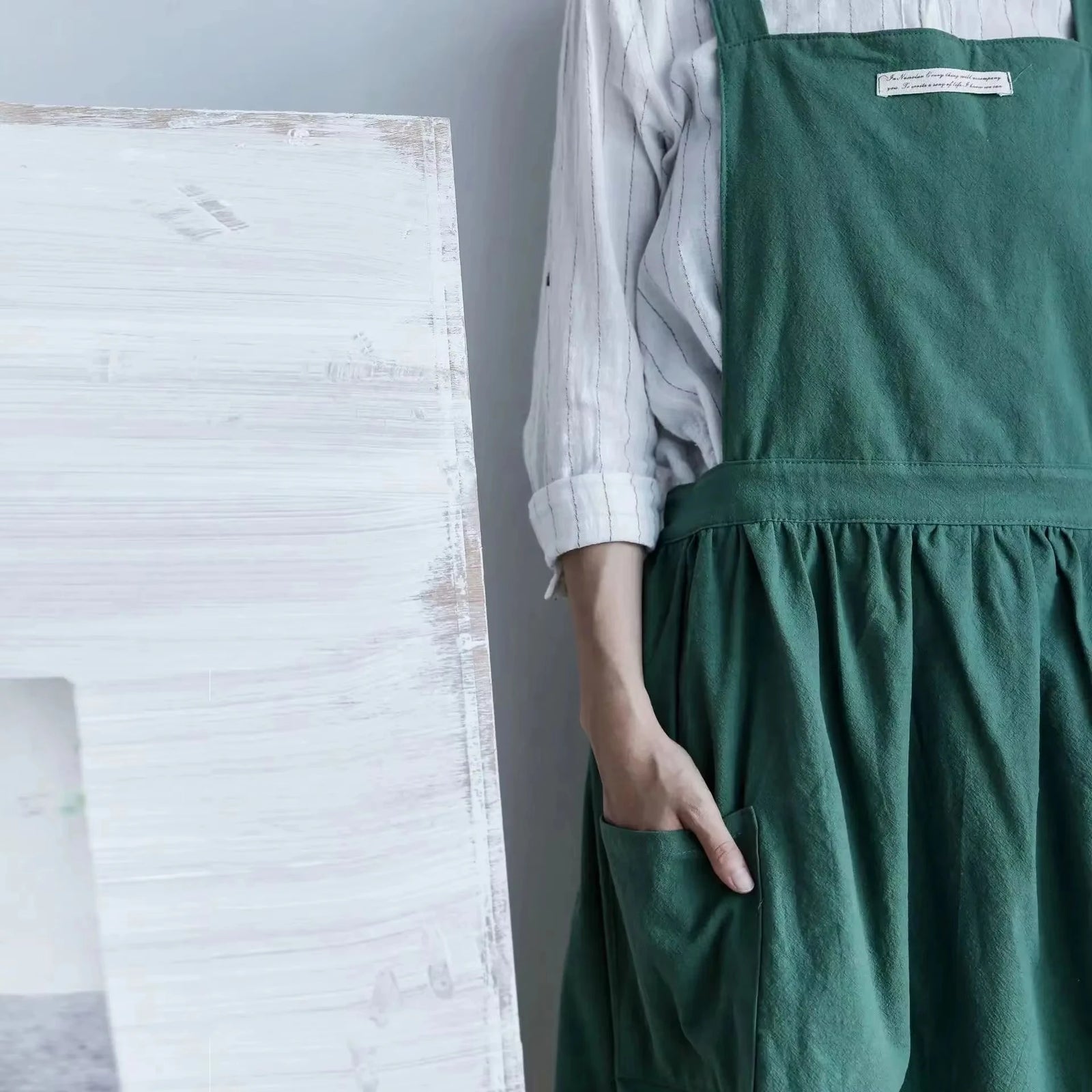 Tablier Robe Plissé Coton Lin Croisé Dans le Dos