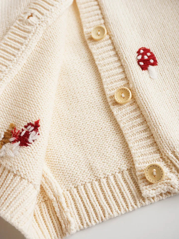 Cardigan Fille Brodé Motif Champignon