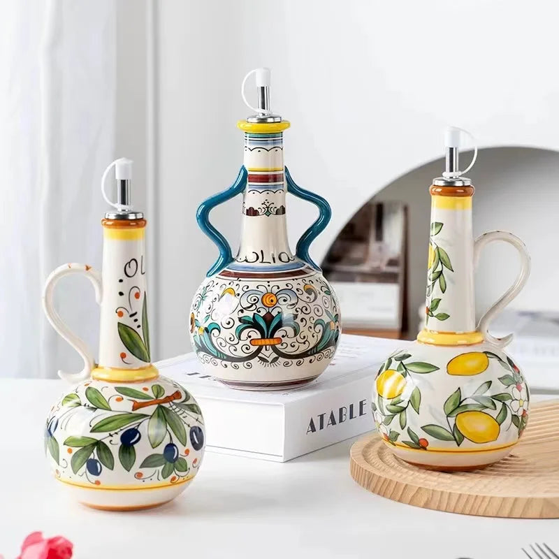 Distributeur d'Huile d'Olive en Céramique Gaufrée
