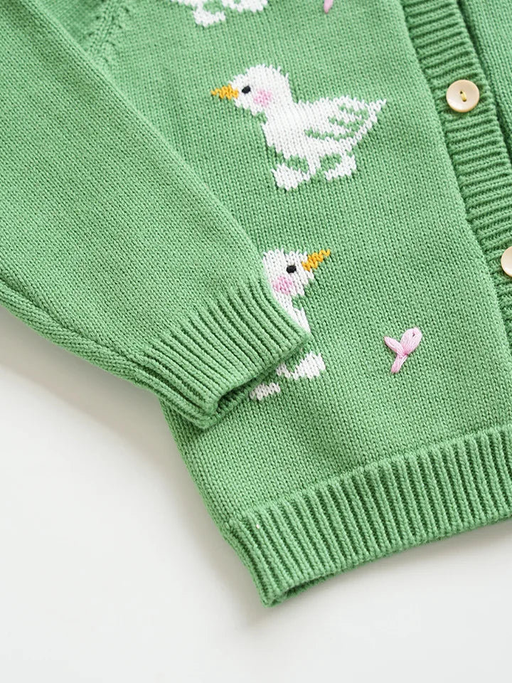 Cardigan Fille Brodé Motif Champignon