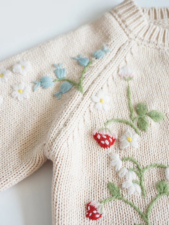 Cardigan Fille Brodé Motif Champignon