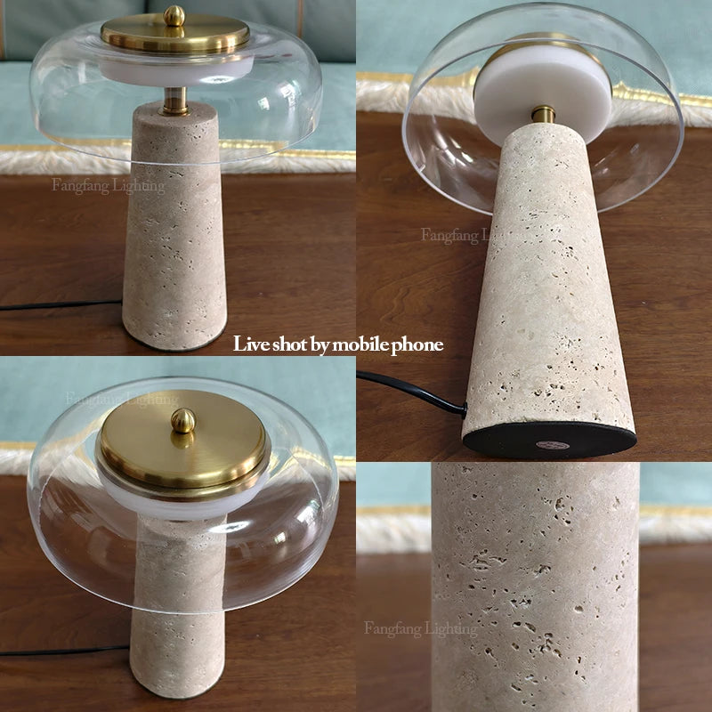 Travertine Mushroom Lamp – Natural Stone