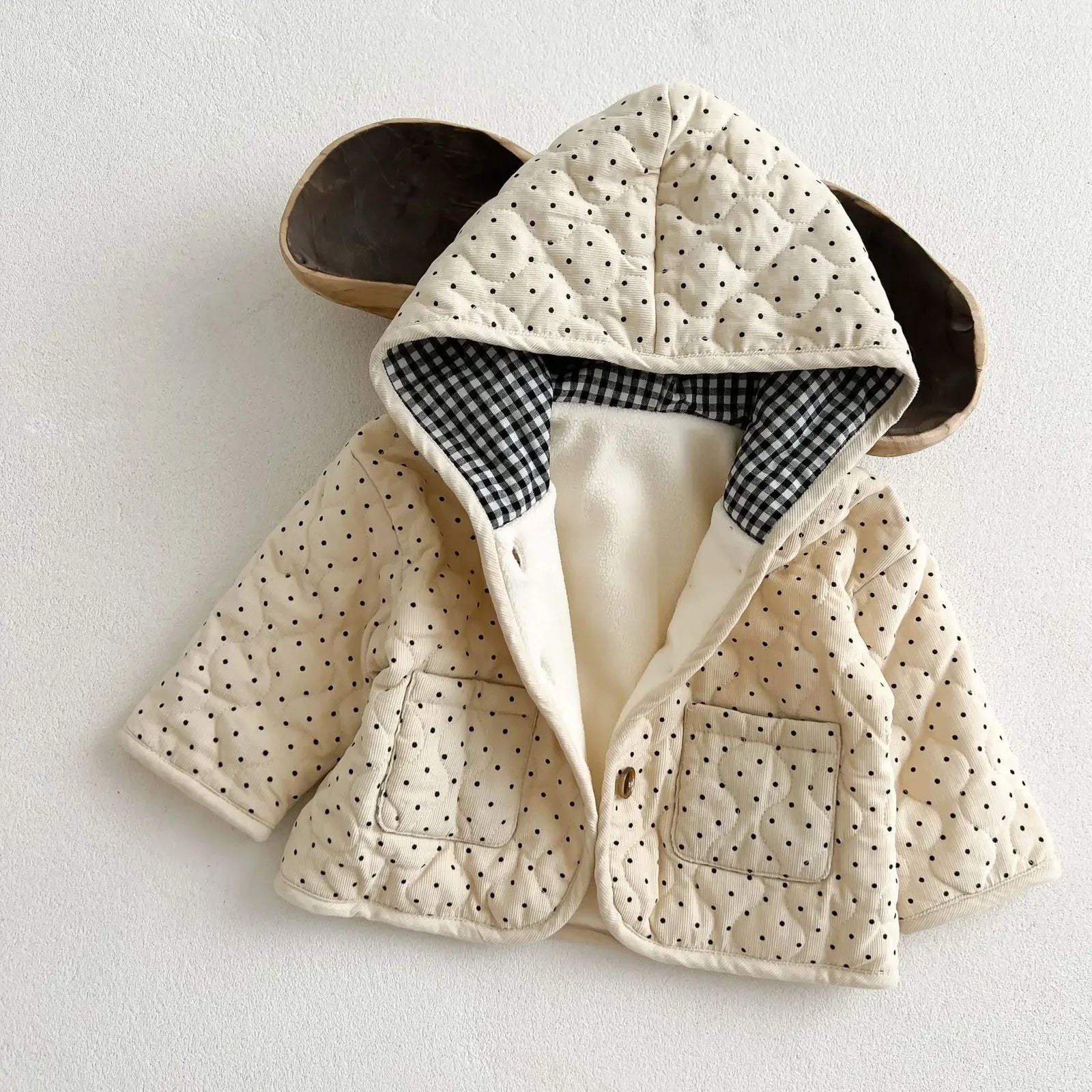 Manteau Enfant Matelassé à Capuche à Pois