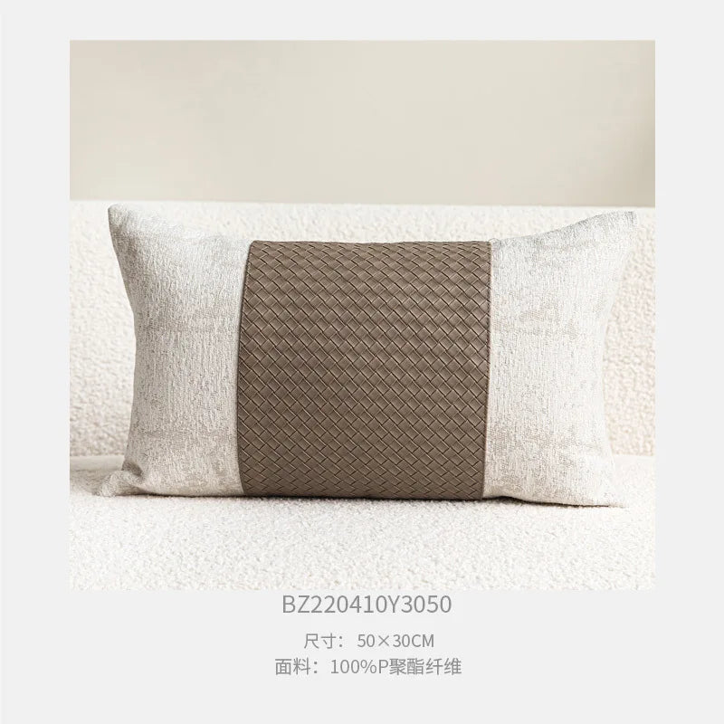 Housse de Coussin Beige Velours Bouclé Tricolore