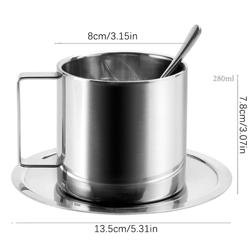 Double-Wall Coffee Cup Set – Stainless Steel, Set of 3