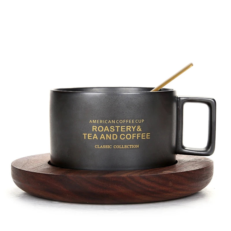 Tasse en Céramique avec Cuillère et Soucoupe Lettre Dorée 300ml