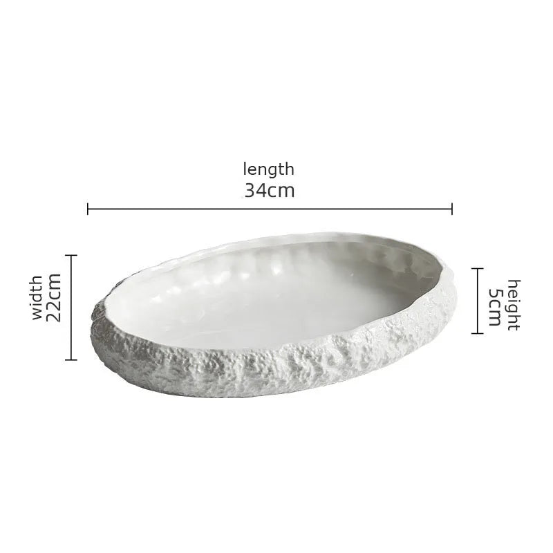 Assiette en Céramique Texture Rocheuse Blanc Pur