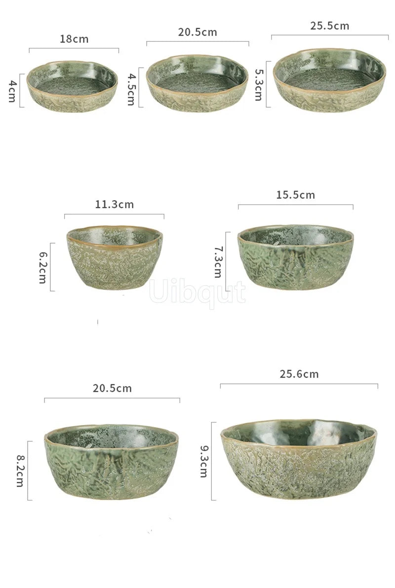 Bol en Céramique Vert Style Japonais pour Salade et Soupe