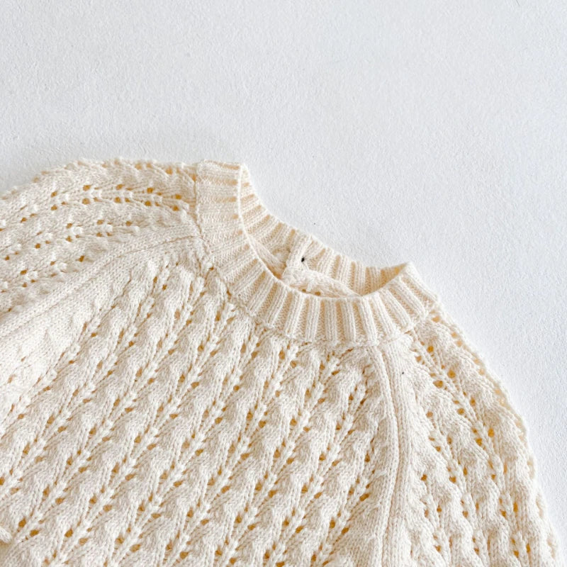Barboteuse Fille Tricot Ajouré Manches Longues