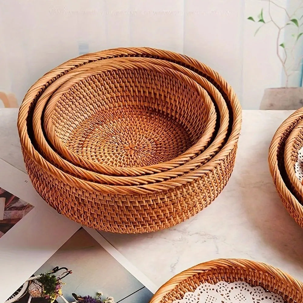 Ensemble de Paniers Tressés en Paille Naturelle Ronds