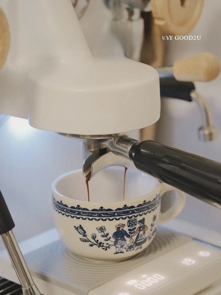 Tasse à Café Peinte Main Motif Champêtre Rétro