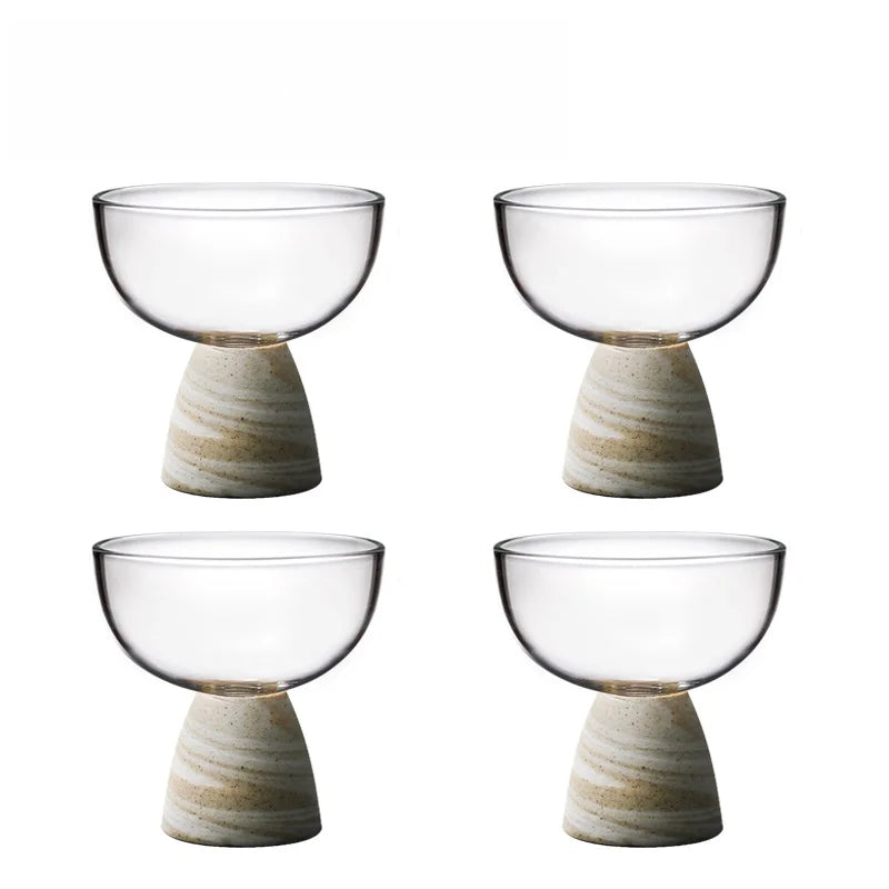 Set de Tasses en Verre avec Base en Bois Fait Main