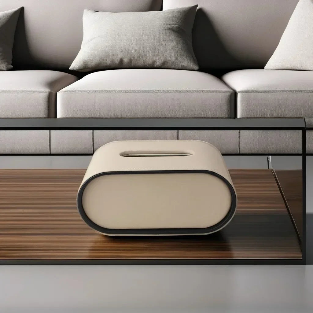 Boîte à Mouchoirs Ovale en Cuir Luxe Léger
