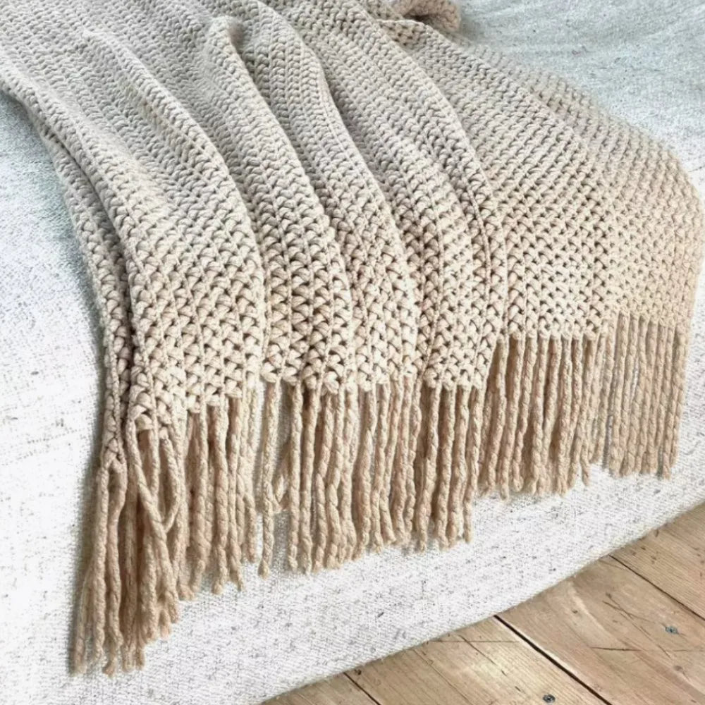 Jeté Tricoté Torsadé Kaki - Style Farmhouse Jacquard
