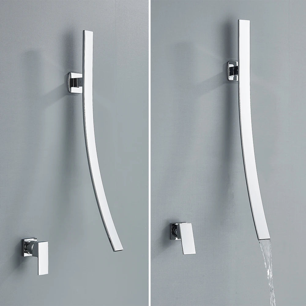 Robinet de Lavabo Chrome Bec Cascade Mural