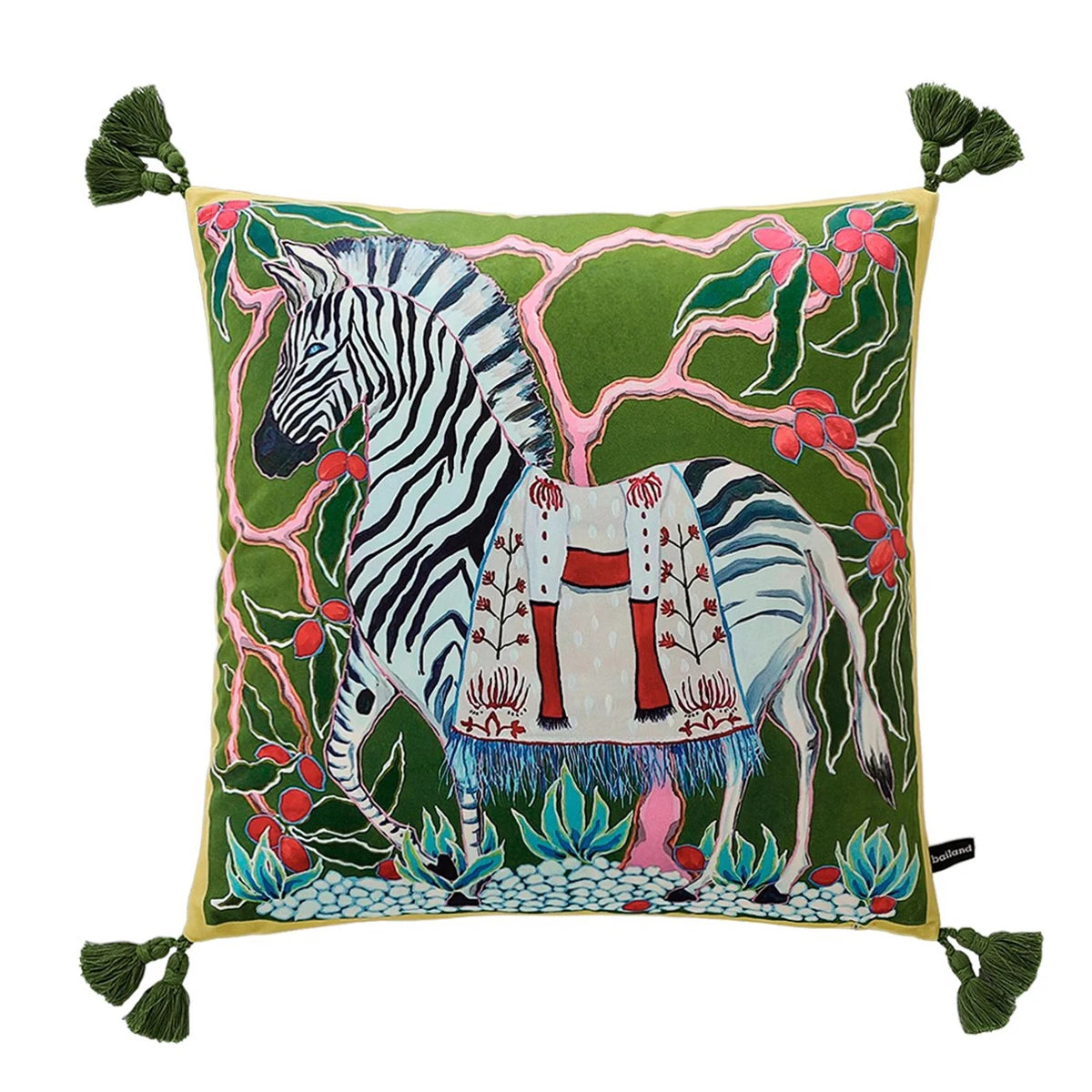 Housse de Coussin Velours Motif Léopard à Pompons