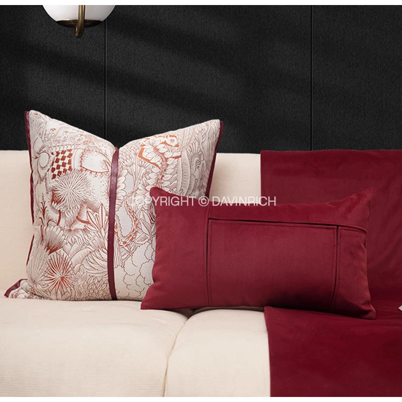 Housse de Coussin Rouge Royal Grand Format Forêt Fantastique