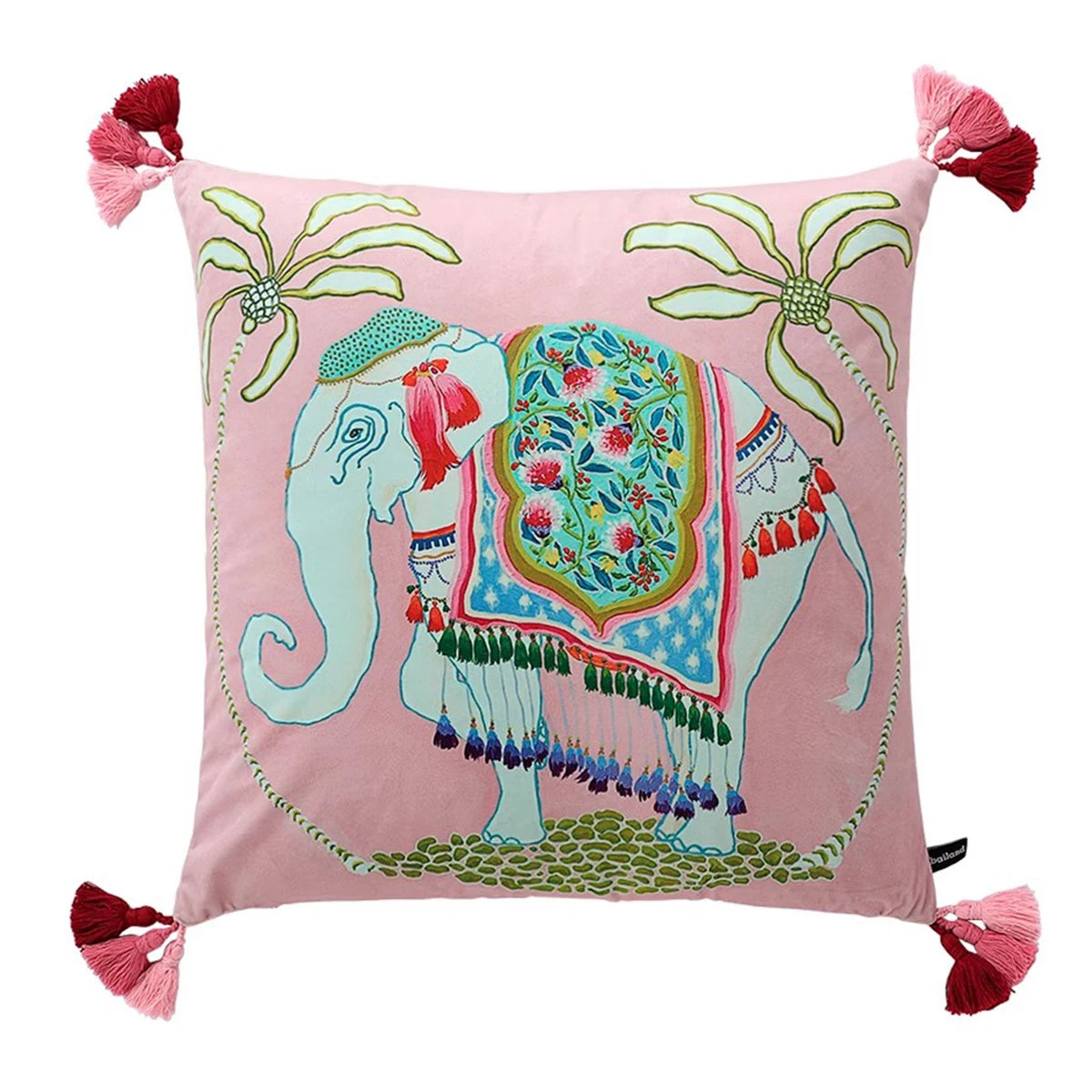 Housse de Coussin Velours Motif Léopard à Pompons