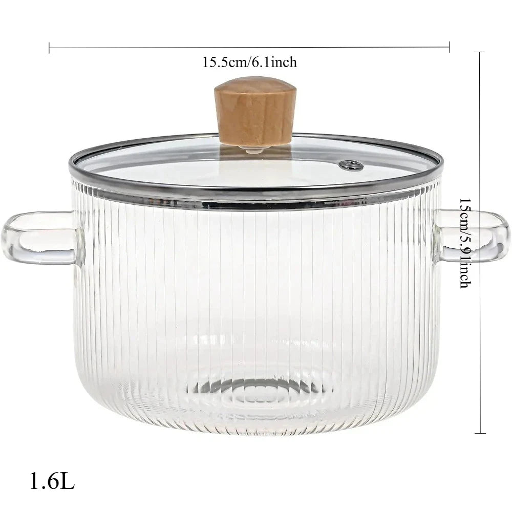 Casserole en Verre avec Couvercle 1,6L Double Poignée