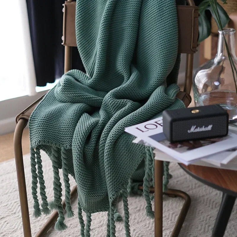 Jeté en Tricot Nordique Motif Géométrique - Épais