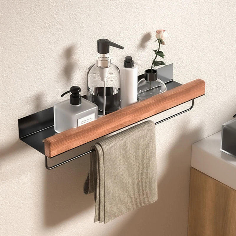 Étagère d'Angle pour Salle de Bain - Aluminium et Bois