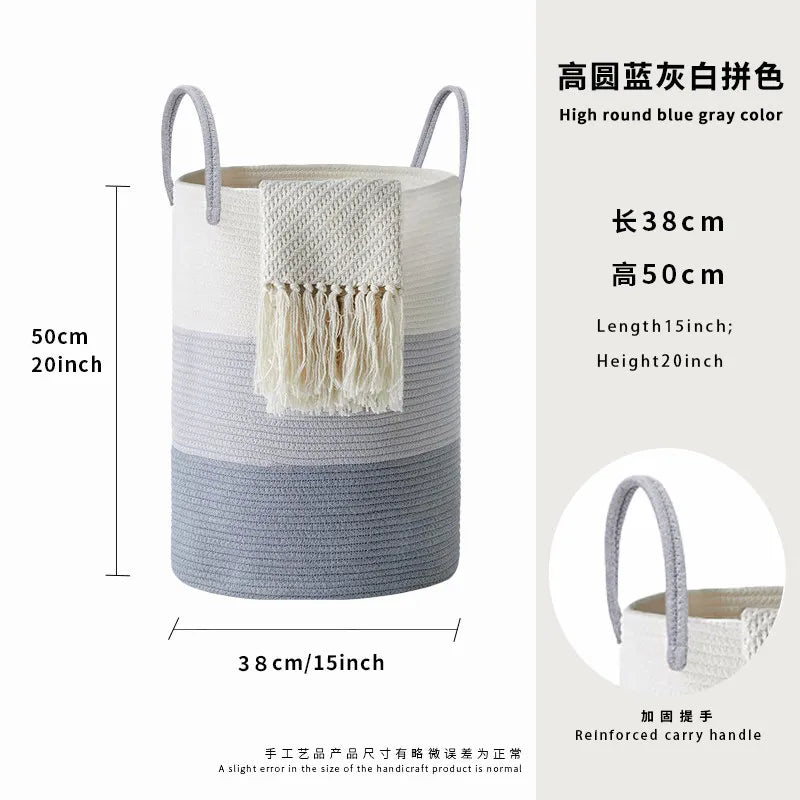 Grand Panier à Linge en Corde de Coton Tressée Main
