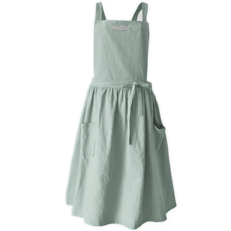 Tablier Robe Plissé Coton Lin Croisé Dans le Dos
