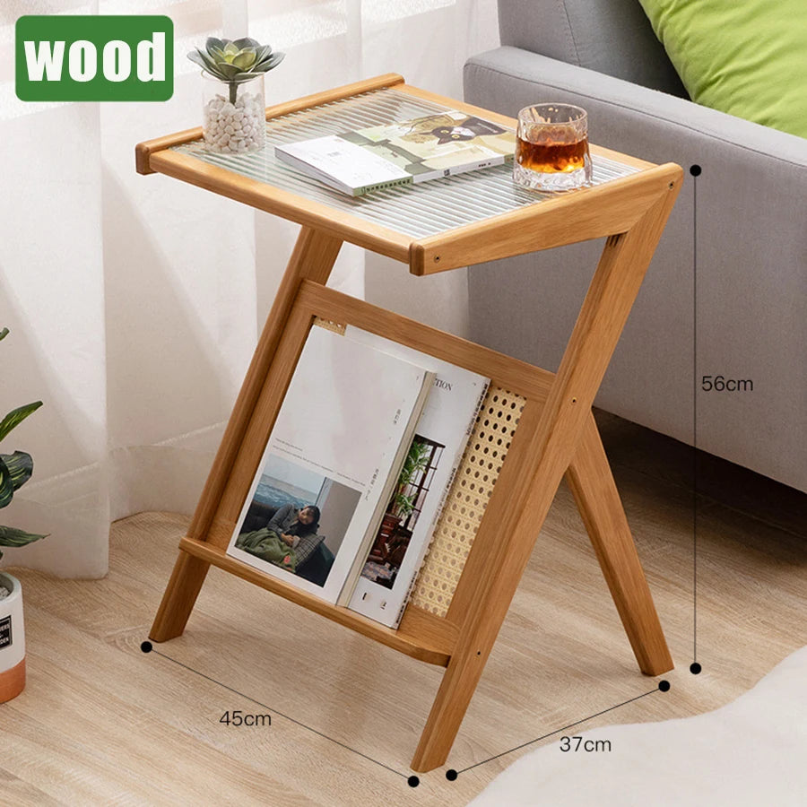 Table d'Appoint Bois Simple avec Plateau Verre
