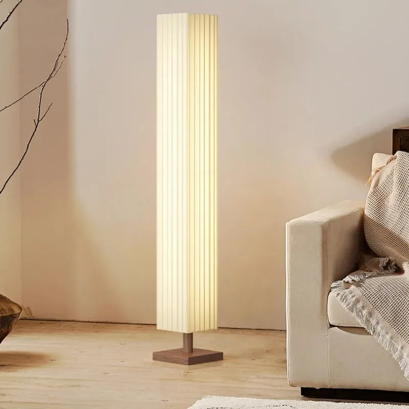 Lampe sur Pied Bois et Tissu - Veilleuse Décorative LED