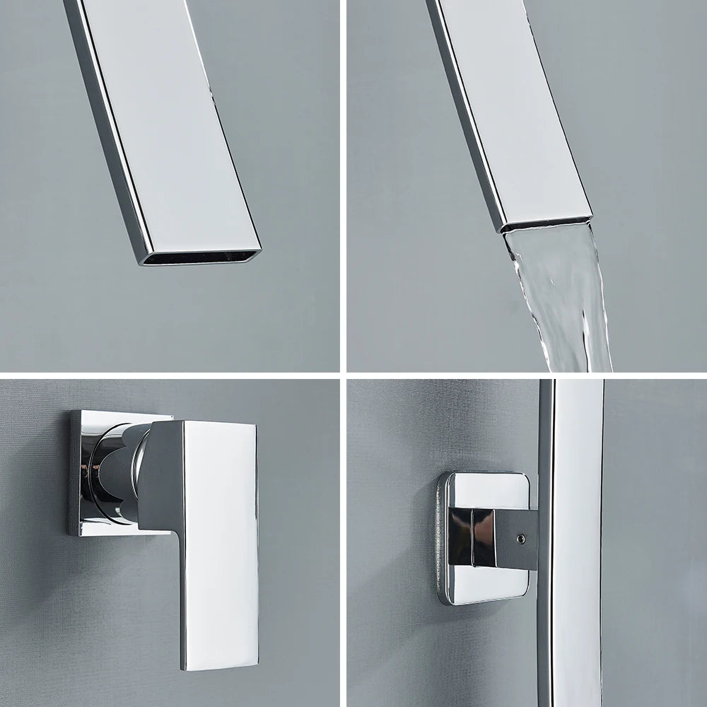 Robinet de Lavabo Chrome Bec Cascade Mural