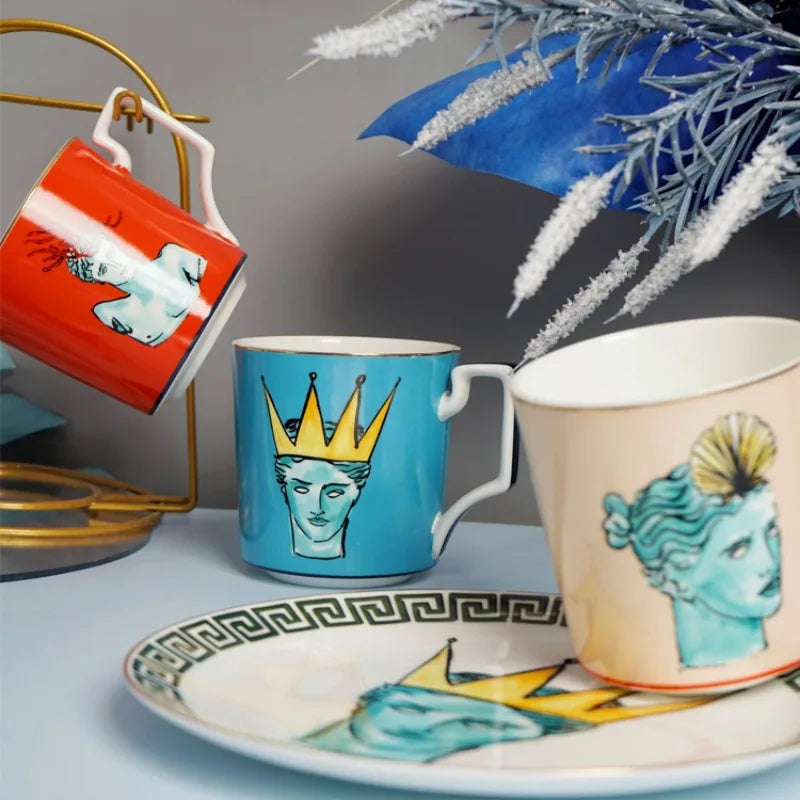 Tasse à Café en Porcelaine Rouge avec Plateau Rond